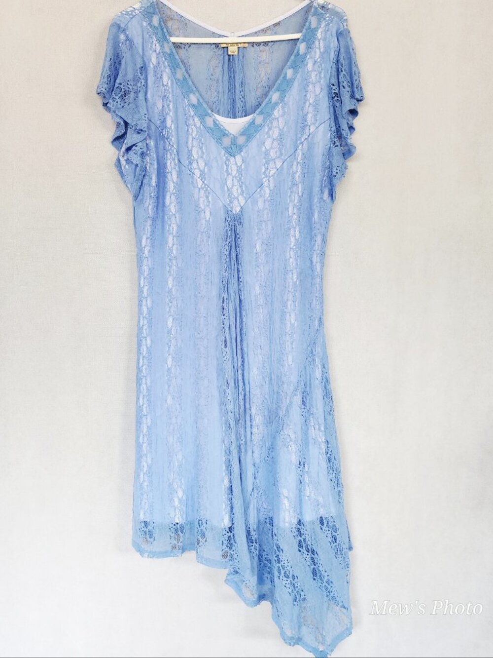 NWOT -  One World Lace Sky Blue with Slip Asymmetric Hem Dress, XL